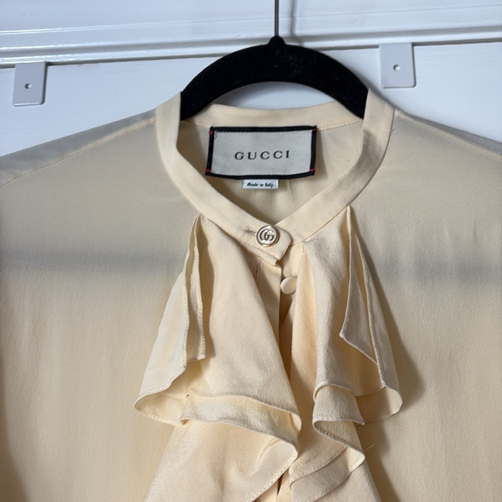 Gucci Cream Ruffle Front Blouse - Picture 2 of 11